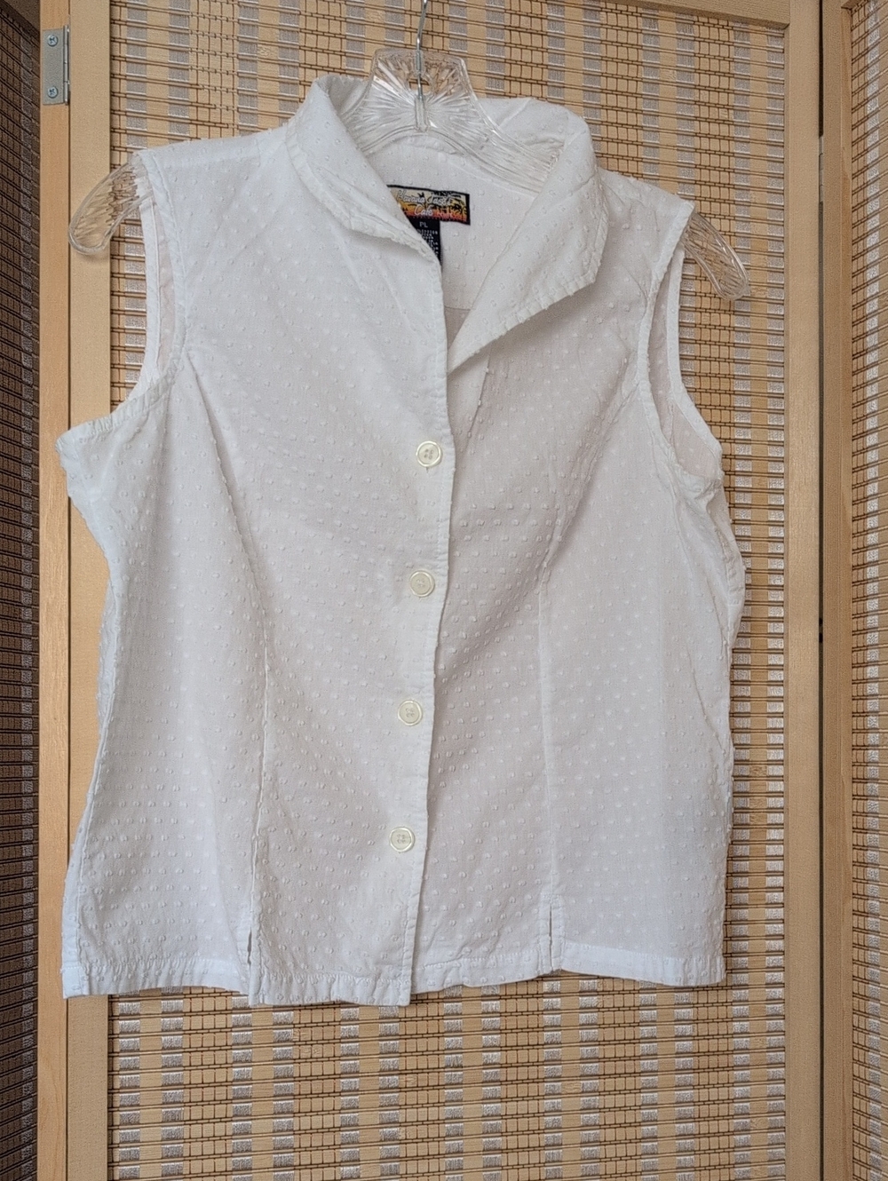 White Sleeveless Button-Front Swiss Dot Women's Top